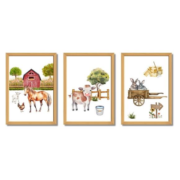 Quadro Decorativo Fazendinha Infantil Aquarela Cavalo 23x33