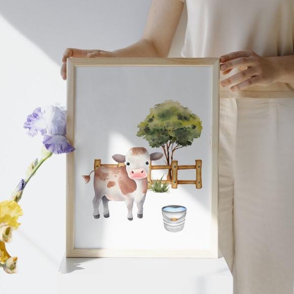 Quadro Decorativo Fazendinha Infantil Aquarela Burrinho A4