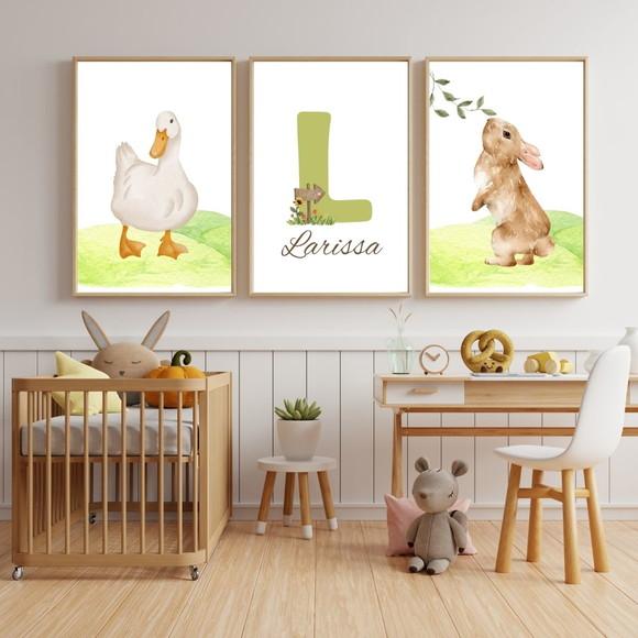Quadro Decorativo Fazendinha Quarto de Bebe Nome 33x43 cm