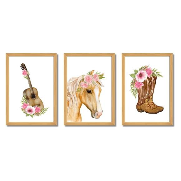 Quadro Decorativo Fazendinha Rosa Menina Cavalo 23x33 cm