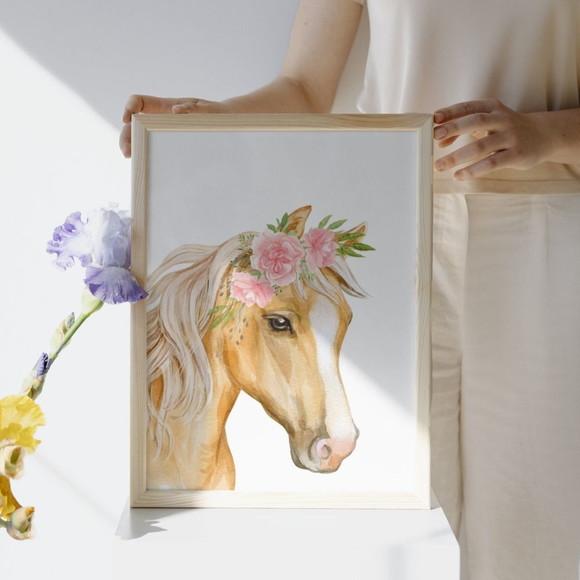 Quadro Decorativo Fazendinha Rosa Menina Cavalo 23x33 cm