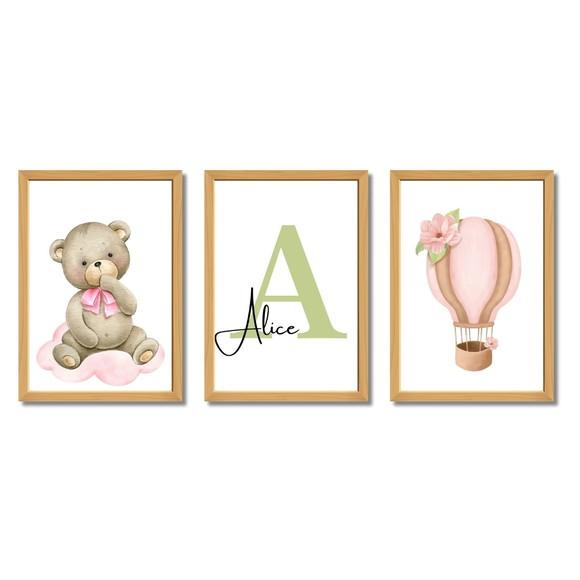 Quadro Decorativo Feminino Bebê Personalizado Balão Ursa