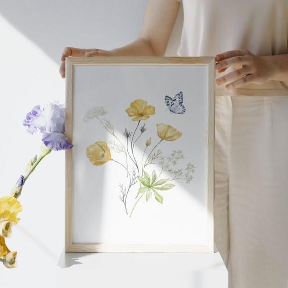 Quadro Decorativo Floral para Quarto de Menina com Vidro