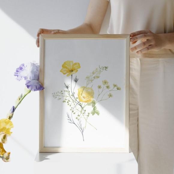 Quadro Decorativo Floral para Quarto de Menina com Vidro