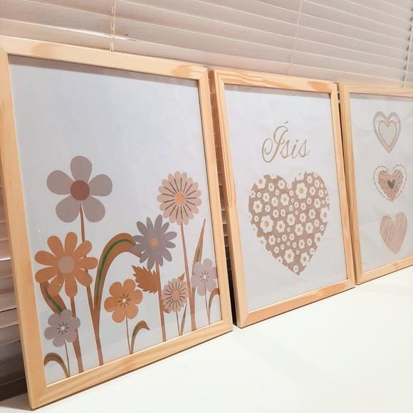 Quadro Decorativo Feminino Flores Jardim Coração 33x43cm
