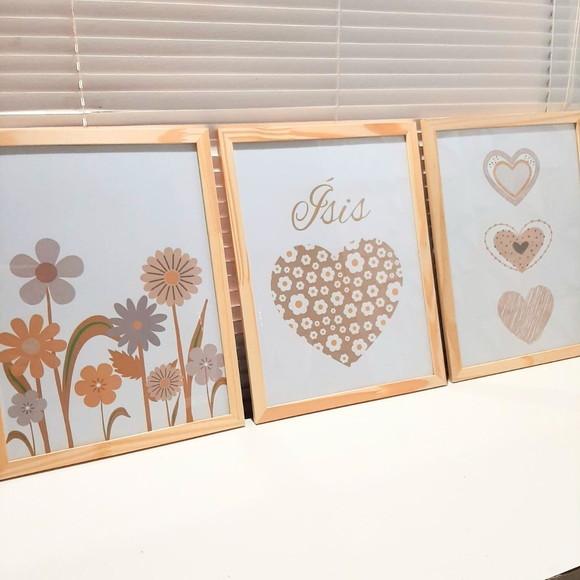 Quadro Decorativo Feminino Flores Jardim Coração 33x43cm