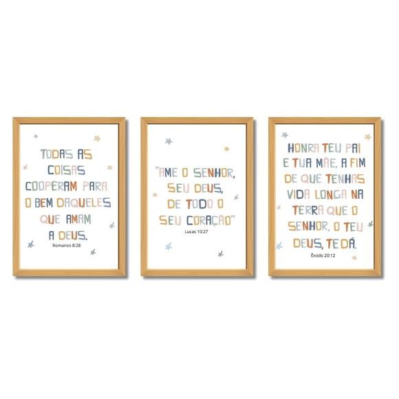 Quadro Decorativo Gospel Infantil Frases Bíblicas com Vidro
