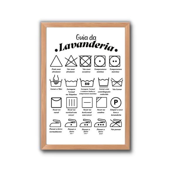quadro decorativo guia para lavanderia moldura e vidro 30x40