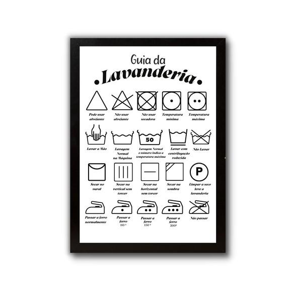 quadro decorativo guia para lavanderia moldura e vidro 30x40