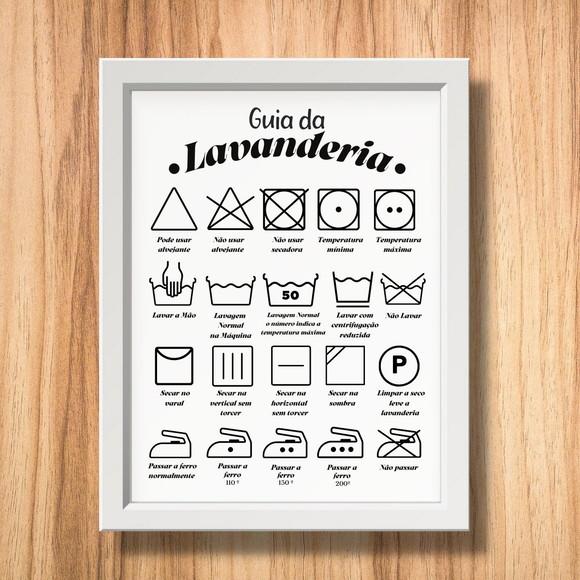quadro decorativo guia para lavanderia moldura e vidro 30x40