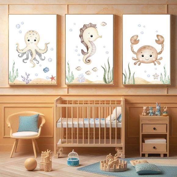 Quadro Decorativo Infantil | Fundo do Mar Polvo Aquarela