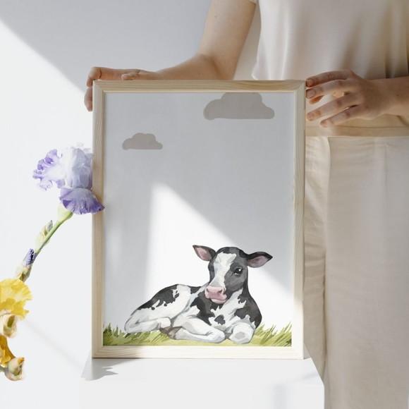 Quadro Decorativo Infantil Animais da Fazenda Trator Azul