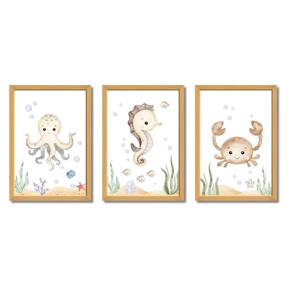 Quadro Decorativo Infantil | Fundo do Mar Polvo Aquarela
