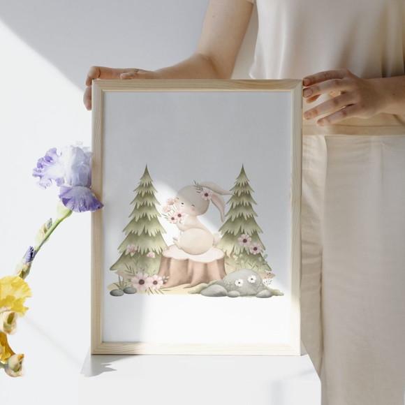 Quadro Decorativo Infantil Animais da Floresta com Vidro