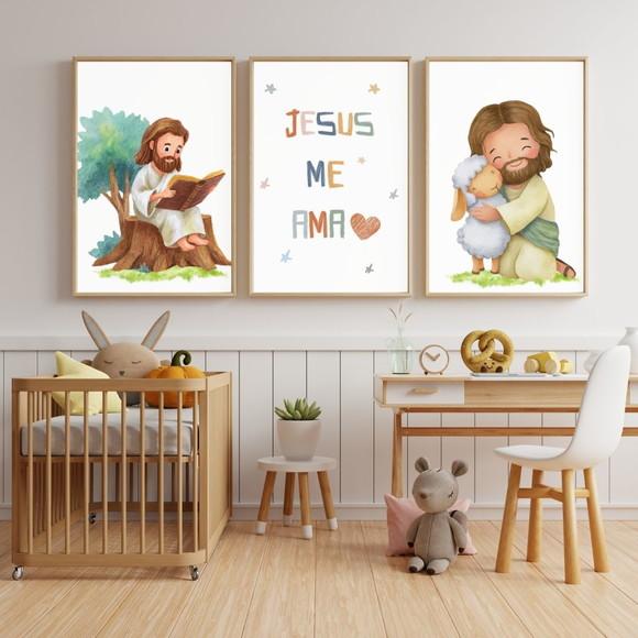 Quadro Decorativo Infantil Bíblico Quarto de Bebê com Vidro
