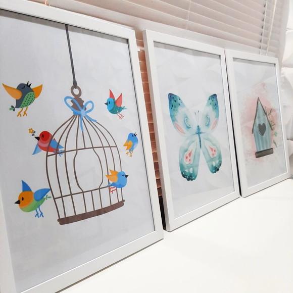 Quadro Decorativo Infantil Borboleta Passaros 33x43 cm