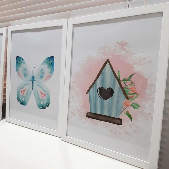 Quadro Decorativo Infantil Borboleta Passaros 33x43 cm
