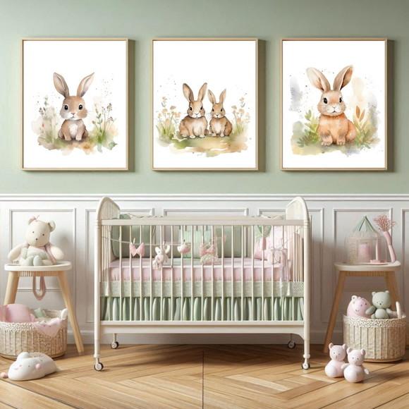 Quadro Decorativo Infantil Coelho Quarto de Bebê com Vidro