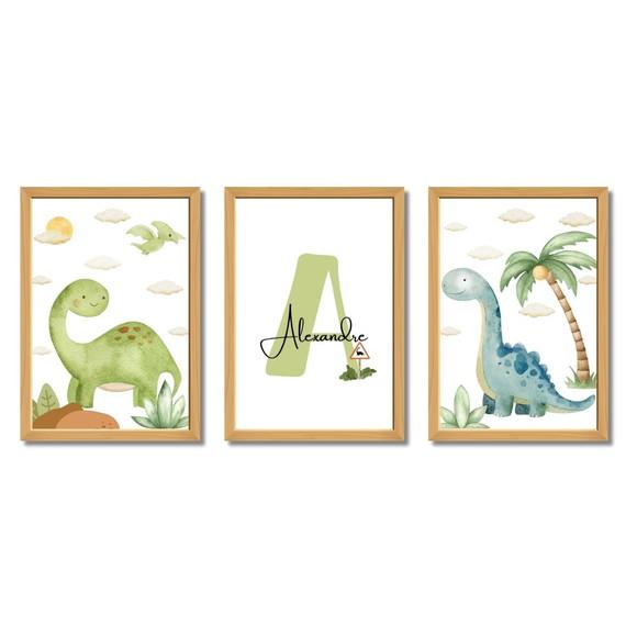 Quadro Decorativo Infantil Dino Personalizado Moldura/ Vidro