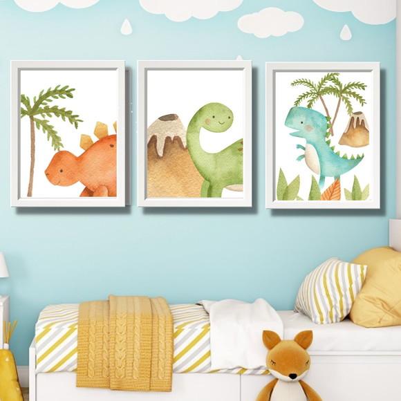 Quadro Decorativo Infantil Dinossauro 23x33 Moldura c Vidro