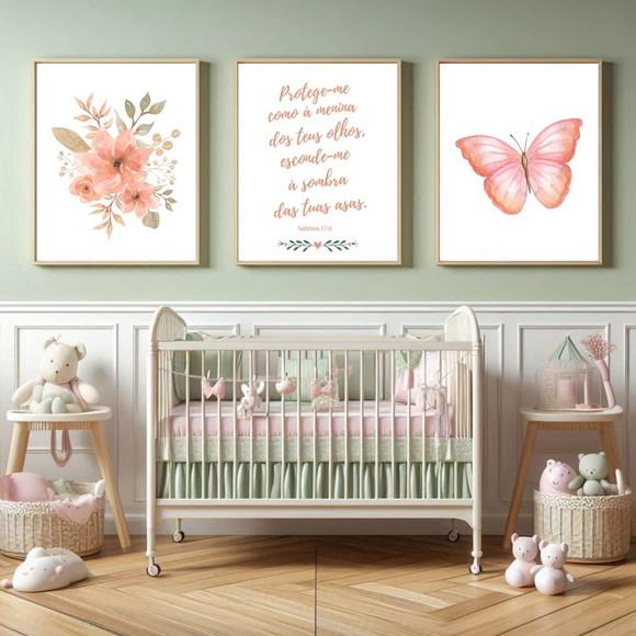 Quadro Decorativo Infantil Feminino Borboleta com Versículo