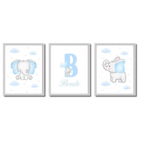 Quadro Decorativo Infantil Elefante Azul Bebê Personalizado