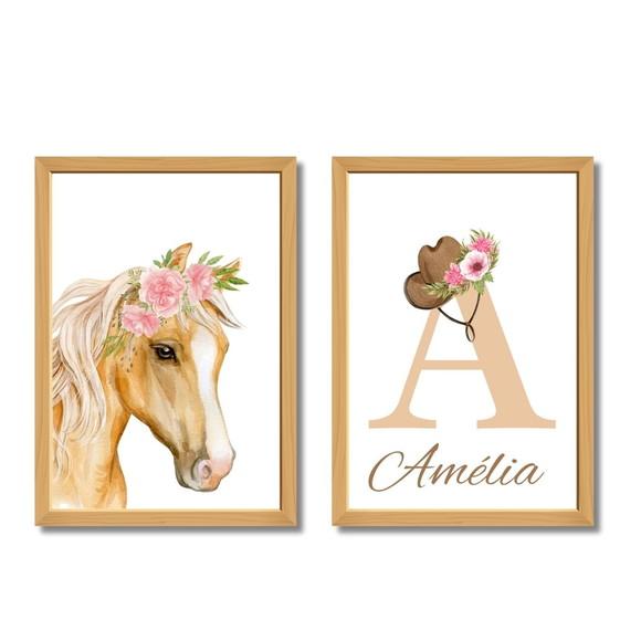 Quadro Decorativo Infantil Feminino Country com Nome 33x43cm