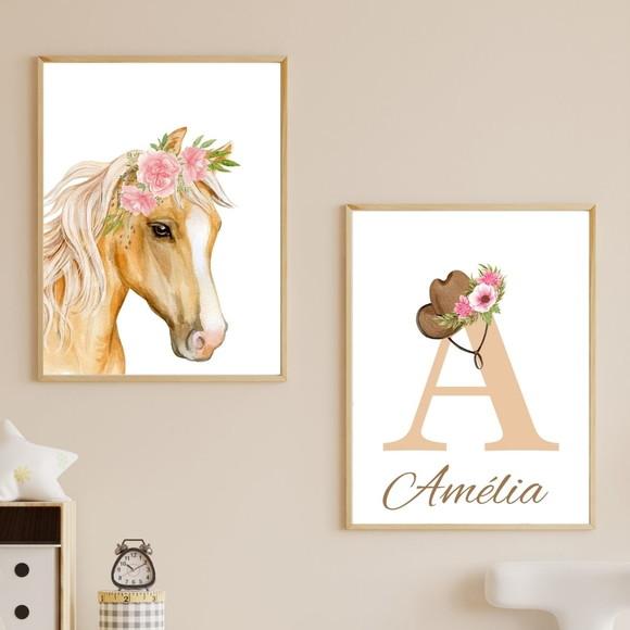 Quadro Decorativo Infantil Feminino Country com Nome 33x43cm