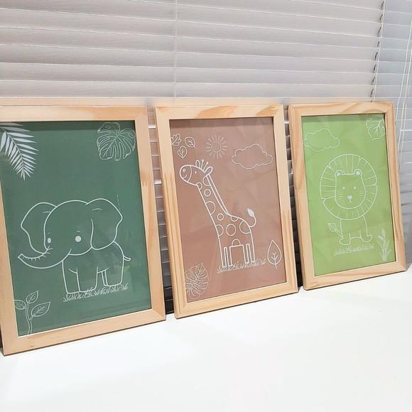 Quadro Decorativo Infantil Feminino e Masculino Safari 23x33