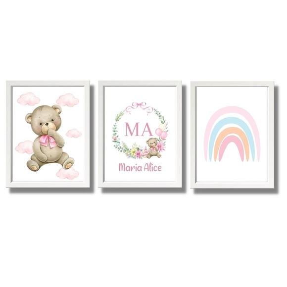 Quadro Decorativo Infantil Feminino Personalizado Ursinha