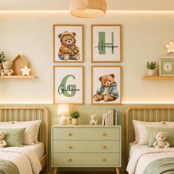 Quadro Decorativo Infantil Irmãos Urso Personalizado C/vidro