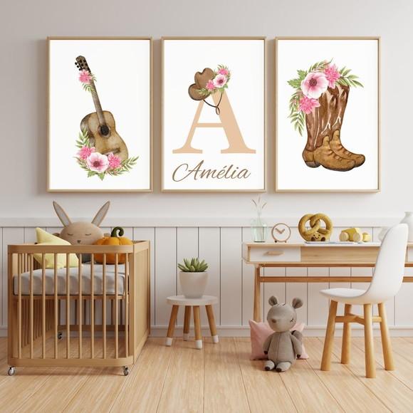 Quadro Decorativo Infantil Menina Country com Nome 33x43 cm