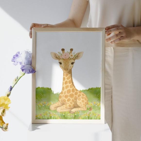 Quadro Decorativo Infantil Moldura e Vidro Feminino Safari