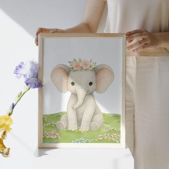 Quadro Decorativo Infantil Moldura e Vidro Feminino Safari