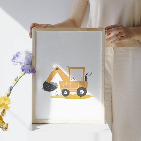 Quadro Decorativo Infantil Trator e Retroescavadeira 23x33cm