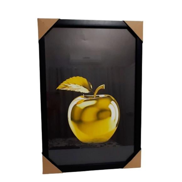 Quadro Decorativo Maça Dourada para Cozinha Grande com Vidro
