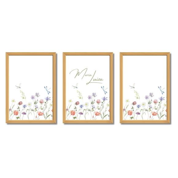 Quadro Decorativo Menina Personalizado com Nome Floral 23x33