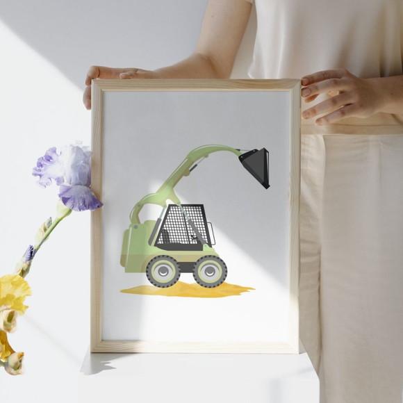 Quadro Decorativo Máquinas Quarto de Menino com Vidro