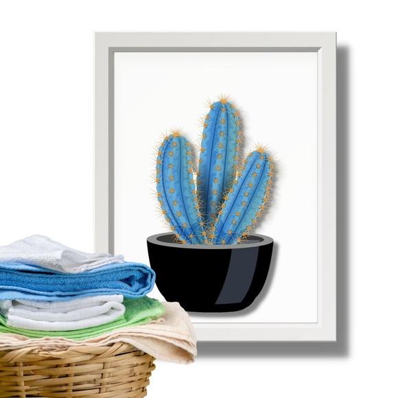 quadro decorativo para lavanderia vaso cacto 30X40 c/ vidro