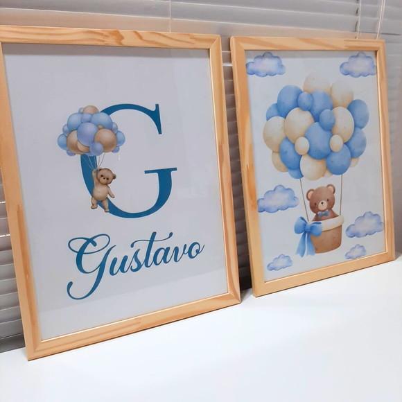 Quadro Decorativo Quarto de Bebe Personalizado Urso 33x43 cm