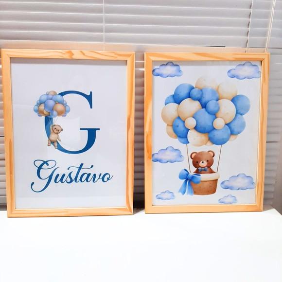 Quadro Decorativo Quarto de Bebe Personalizado Urso 33x43 cm