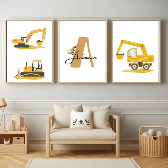 Quadro Decorativo Quarto de Menino Maquina Trator com Vidro