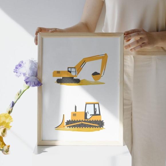 Quadro Decorativo Quarto de Menino Maquina Trator com Vidro