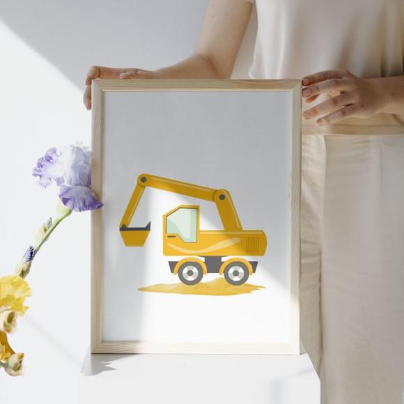 Quadro Decorativo Quarto de Menino Maquina Trator com Vidro