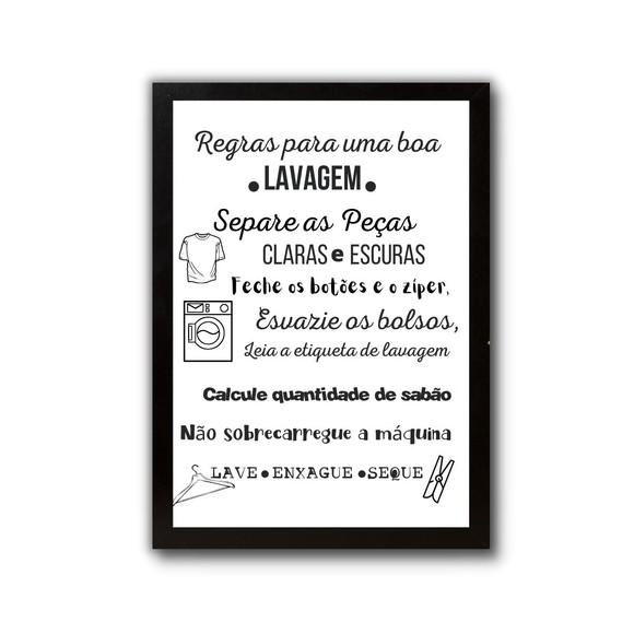 Quadro Decorativo Regras da Lavanderia Moldura e Vidro 30x40