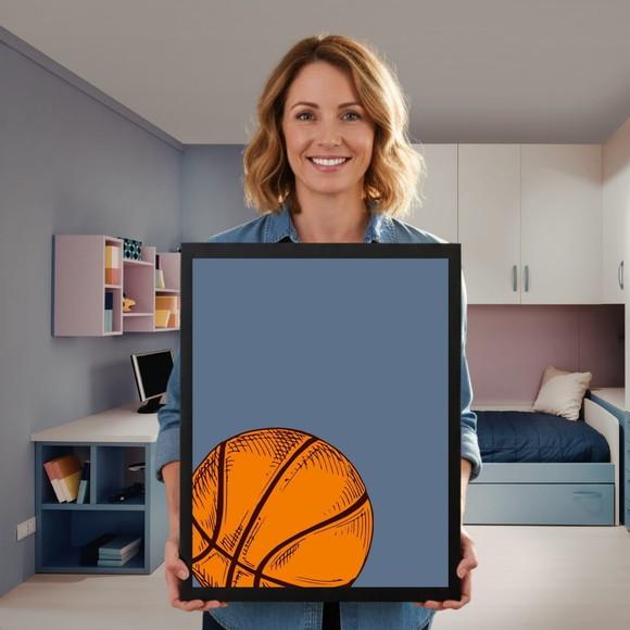 Quadro Decorativo Quarto Menino Esporte Basquete com Vidro