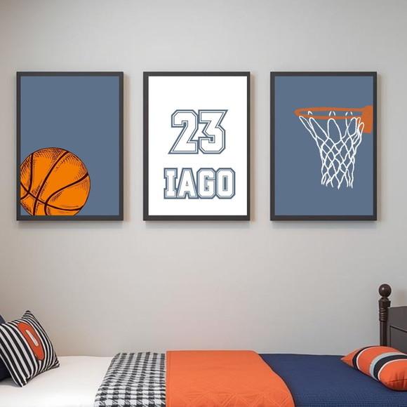Quadro Decorativo Quarto Menino Esporte Basquete com Vidro