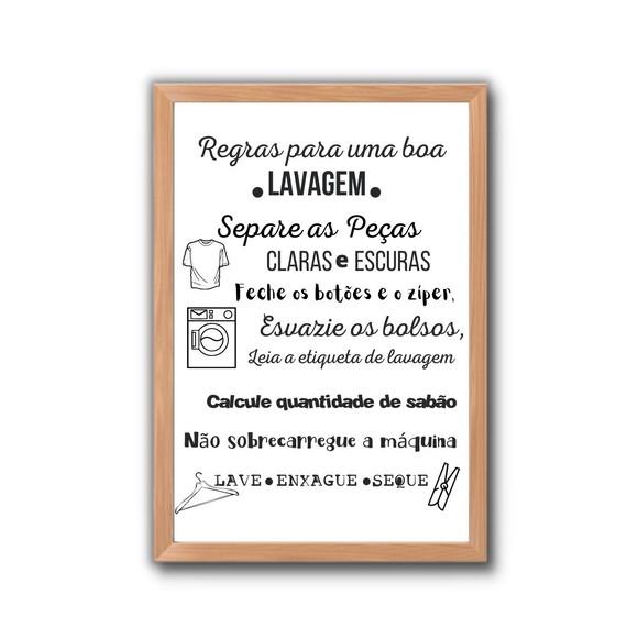 Quadro Decorativo Regras da Lavanderia Moldura e Vidro 30x40