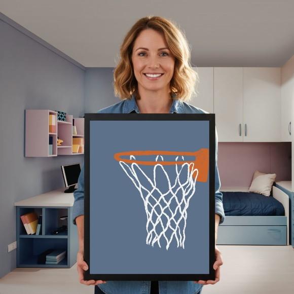 Quadro Decorativo Quarto Menino Esporte Basquete com Vidro