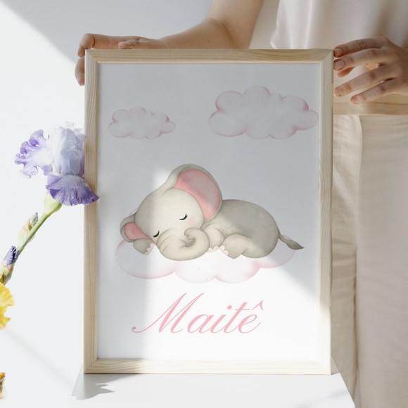 Quadro Elefante Personalizado com Moldura Madeira e Vidro